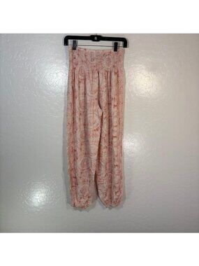 Lotus And Luna Pants Womens One Size Pink Rayon Harem Boho Elastic Waist Cuffed